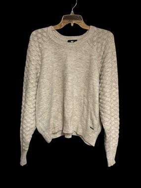 DKNY Beige Textured Bubble Sleeve Sweater Size L Soft Knit Cozy Fall Pullover